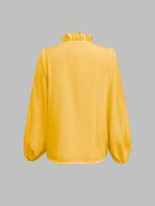 EMERY ROSE 女士休闲纯色简约荷叶边衬衫 - 黃色 - 查看 2