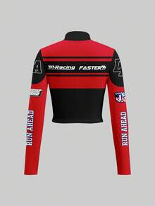 Slaydiva 简约休闲女式秋冬弹力T恤，高领拉链设计，紧身长袖，适合摩托车骑行女性 - 彩色 - 查看 2