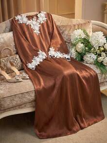 Al Najma Women's Elegant Long Sleeve Turkish Kaftan & Arabic Traditional Maxi Dress - Brown - View 3