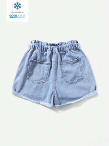 GlowEve Light Blue Paper Bag Waist Tie Cuffed Denim Shorts - Light Wash - View 2