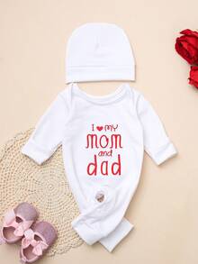 SHEIN 2Pcs Set Newborn Boy Photography Outfits Little Brother Embroidery Baby Coming Home Outfit Baby Shower Gift 1 Month 3 Month Infant Photo Props