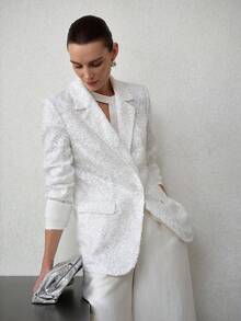 MOTF PREMIUM 女士极简主义镂空纹理翻领西装外套，春夏款 - 白色 - 查看 4