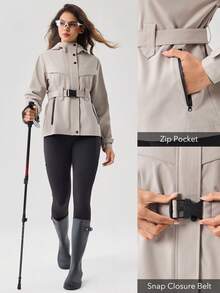 OutZeal Women Water-Resistant Windproof Adjustable Belt Zip Pocket Outdoor Jacket Hiking Camping Fall Winter