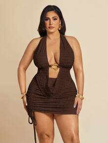 SHEIN BAE 大码女式圆领金属装饰吊带背心，春夏款，适合7月4日美国独立日、度假、海滩度假、生日、夜店、机场、毕业典礼、返校等场合。 - 咖啡棕 - 查看 6