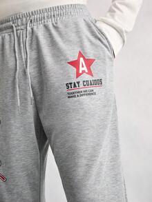 Open Phase Men's Casual Street Fashion English Slogan Printed Sweatpants - Grey - View 6