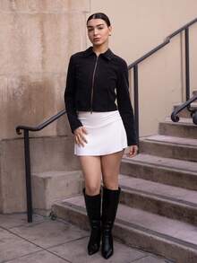 Andrea Bello Casual Washed Distressed Denim Cropped Jacket In Fall/Winter - Dark Grey - View 5