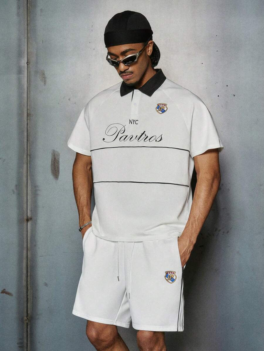PAVTROS Men's Casual Sports Embroidered T-Shirt And Shorts Set - White - View 1