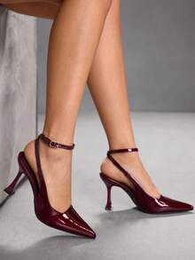 CUCCOO SZL Women's Pointed Toe Stiletto High Heel Black Lace Mesh Breathable Hollow-Out Sexy Elegant Lady High Heel Pumps With Ankle Strap, Versatile For Daily, Party, Gathering Valentine's Day - Burgundy - View 7