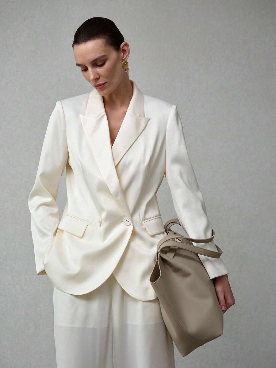 MOTF PREMIUM WOMEN'S MINIMALIST RELAXED FIT ALL-MATCH BLAZER, SPRING/SUMMER - Apricot - View 1