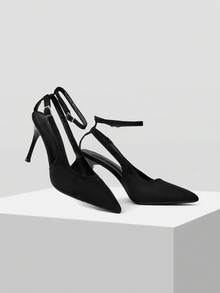 CUCCOO SZL Solid Color Pointed Toe Fashionable Elegant Commuting High Heel Sandals Valentine's Day Spring Shoes - Black - View 2