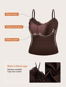 Áo camisole ren tương phản thanh lịch dành cho nữ cỡ lớn, phù hợp với dáng người đồng hồ cát và dáng người tròn trịa. - màu nâu - Xem 4