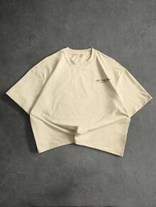 PAVTROS Men's Minimalist Printed Round Neck Short Sleeve T-Shirt - Apricot - View 8