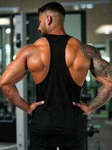 GymBeat Boyfriend Style Men's Round Neck Printed Racerback Fashionable And Simple Sports Outdoor Leisure Top - Black - View 2