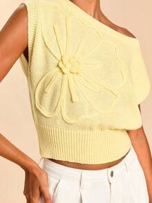 Travachic 女士休闲纯色斜肩针织上衣，适合度假、夏季假期、春假、派对、海滩、春季、情人节等场合。 - 黃色 - 查看 7