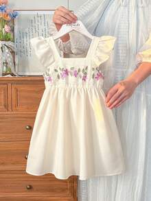 Souflis Souflis Girls' Summer Casual Elegant Sleeveless Square Neck Dress, Suitable For Daily Outings, Beach Trips, Vacations And Other Summer Occasions - Apricot - View 7