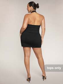 SHEIN BAE 大码女式黑色露背无袖吊带背心