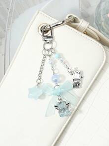 ROMWE Kawaii 1 春季新款ins清新可爱卡通时尚百搭高性价比浅蓝色树脂仿水晶彩色猫眼珠迷你手机星星闪亮网眼翅膀熊吊坠DIY钥匙扣包包吊坠水杯吊坠手机吊坠，固定粘贴式爱心饰品，适合女孩女士日常佩戴，节日礼物 - 淺藍色-79 - 查看 8