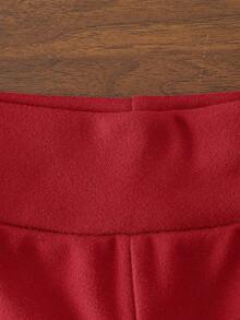 SHEIN 女婴时尚连帽长袖卫衣和喇叭裤套装 - 酒紅色 - 查看 4