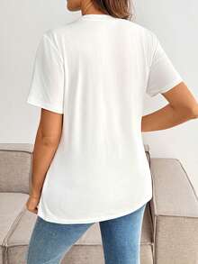 SHEIN 孕妇休闲柠檬刺绣短袖T恤，夏季 - 白色 - 查看 2