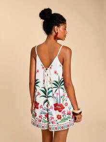 Travachic Bộ áo liền quần không tay in họa tiết dành cho nữ, thích hợp cho kỳ nghỉ xuân/hè. - Nhiều màu - Xem 2