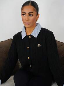 SAYEHFBABY New Blogger-Style Fashionable Design Sense Preppy Style 2 In 1 Patchwork Knitted Cardigan Crop Sweater Fall Winter Cloth For Women - Black - View 6