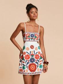 Travachic 梭织印花吊带迷你连衣裙 - 白色 - 查看 5