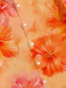 VIVINTIMO 男士夏季度假休闲热带花卉印花衬衫 男士衬衫 夏季夏威夷风情衬衫 花衬衫 - 橘色 - 查看 4