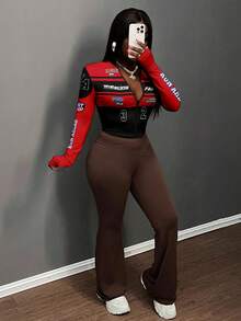 Slaydiva 简约休闲女式秋冬弹力T恤，高领拉链设计，紧身长袖，适合摩托车骑行女性 - 彩色 - 查看 5