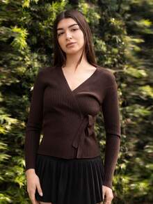 Andrea Bello 2025 New Women's Clothing, Autumn/Winter Apparel, All Season Wear, Winter Outfits, Back To School Looks For Women, Halloween & Christmas Outfits, Women's Teacher Attire, Outerwear, Night Out Dresses, Wedding Guest Formal Dresses, Elegant Wedding Guest Gowns, Church Attire For Women, Business Casual Knitwear Cardigans,Christmas, New Year - Brown - View 5