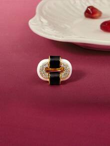Nhẫn đơn nữ, Cao cấp/Cổ điển/Sang trọng, Mạ vàng 18K, Quyến rũ/Cổ điển, Dành cho Mẹ/Phụ nữ/Cô gái/Mẹ, Mùa hè/Đi biển/Dạ hội/Tiệc tùng, Nhiều lớp/Đá quý/Hạt cườm/Pha lê - Vàng đen + trắng - Xem 5