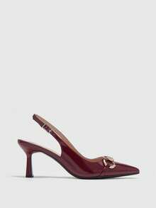 CUCCOO BIZCHIC Tacones altos de moda versátiles de uso diario con diseño de hebilla y punta afilada para mujer - Burdeos - Ver 6