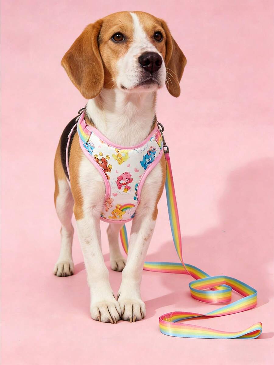 SHEIN X Care Bears 1 Set Cartoon Cheer Bear, Bear, Share Bear, Love-A-Lot Bear, Rainbow Printed Pet Harness And Leash Set, Multiple Sizes Available, Adjustable Harness Length, Suitable For Cats & Dogs - Multicolor - View 1