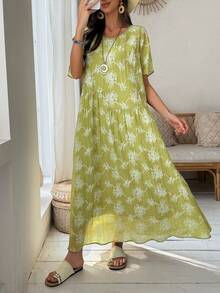 Vivie Lora 女士宽松亮片拼接中长连衣裙 - 綠色 - 查看 2