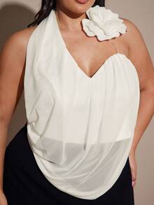 SHEIN BAE Blusa elegante de punto de un hombro con cuello asimétrico y detalles florales en color albaricoque para mujer - Blanco - Ver 1