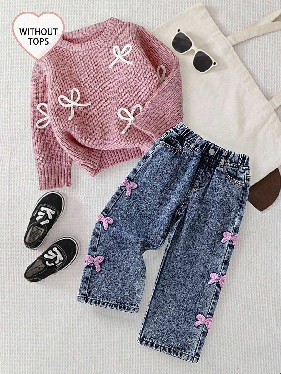 Playful Pals Girls' Versatile Fashion Distressed Straight Leg Blue Jeans - Medium Wash - View 1