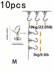 1/3/5/6/910 个装钕磁铁强力圆形免钻孔磁性挂钩，适用于包袋收纳、厨房、露营、邮轮、返校、宿舍、墙面储物、车库、户外烧烤等。 - 黑色 - 查看 20