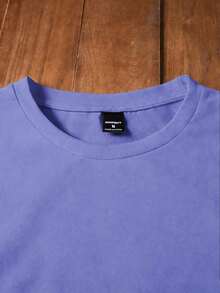 HIMLAND 纯色圆领休闲夏季弧形下摆针织短袖T恤 - 淡紫色 - 查看 3