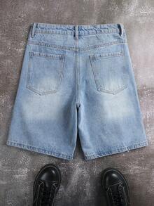 Manfinity EMRG Men's Pocket Button Graphic Casual Versatile Commute Denim Shorts - Light Wash - View 2