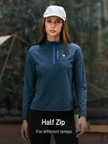 SHEIN In My Nature Women's Stand Collar Raglan Sleeve Loose Casual Half-Zip Outdoor T-Shirt