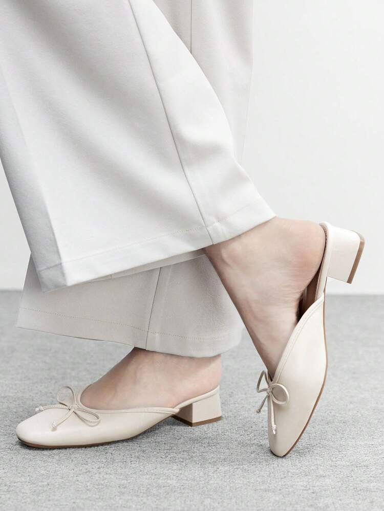 CUCCOO BIZCHIC Women Shoes Thick Heel Bow Word With Closed Toe Half Sandals, Easy Commute Casual Mule Shoes