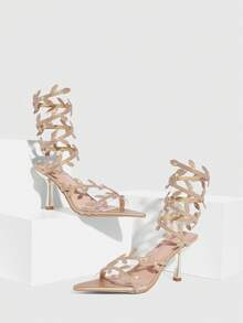 CUCCOO SZL 女士时尚优雅派对水钻装饰高跟凉鞋 - 金色 - 查看 2