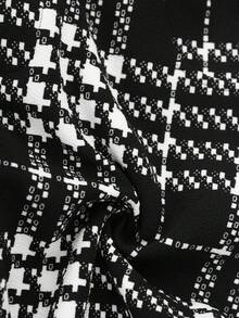 SHEIN Clasi 女士新款优雅高腰收腰格子针织弹力裤，适合通勤、工作、日常穿着 - 黑與白 - 查看 11