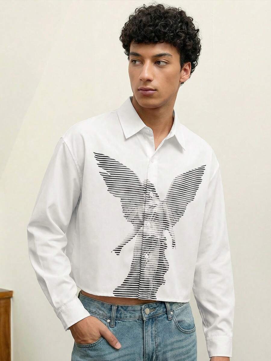 SWAVVY 男士梭织长袖印花休闲衬衫 - 灰色 - 查看 1