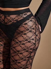 SHEIN BAE Leggings transparentes de talla grande, sexy para el Día de San Valentín, verano - Negro - Ver 8