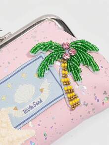 ROMWE Fairycore 1个4英寸钱包，饰有热带椰子树图案，配有星星装饰的珍珠链迷你包，热带岛屿多巴胺色彩系统迷你钱包 - 粉色 - 查看 5