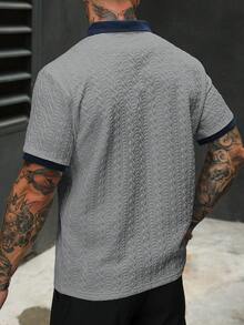 Manfinity Homme Áo Polo nam tay ngắn dáng casual, chất liệu dệt kim, viền ren, màu xám nhạt, tay ngắn, cài nút, thích hợp mặc đi làm hàng ngày, đi chơi cuối tuần, hoạt động ngoài trời, du lịch, môi trường làm việc thoải mái hoặc các dịp bán trang trọng, quà tặng cho bạn trai/chồng, quà kỷ niệm/sinh nhật, tiệc tùng, kỳ nghỉ hè, đám cưới, từ xuân đến hè. - Màu Xám nhạt - Xem 2