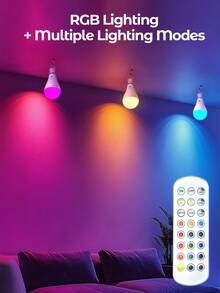 Teckwe RGB Rechargeable Light Bulb With Remote, 3 Color + RGB USB Rechargeable Bulb,  Dimmable Emergency Battery Light Bulb With Timer And Touch For Home, Party, Camping