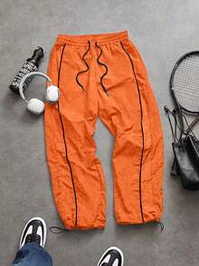 Gym Rark Men's Casual Contrast Trim Drawstring Waist Sports Pants, Gym - Orange - View 3