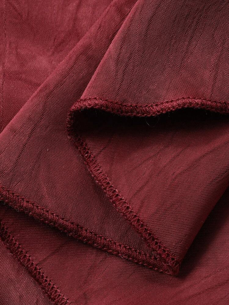 Dazy Plus Valentine Elegant Solid Color Tie-Waist Flare Sleeve Long Sleeve Red Party Blouse