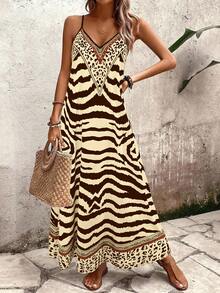 EMERY ROSE 女士豹纹宽松吊带长裙，优雅百搭，适合日常穿着和度假，夏季 - 彩色 - 查看 3